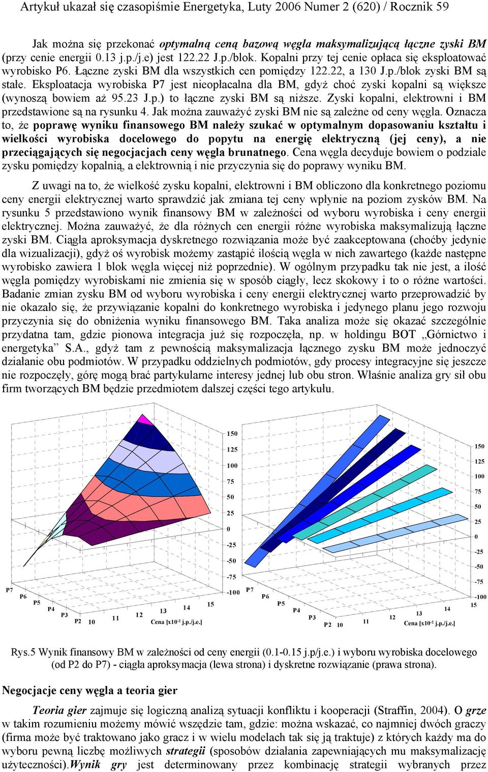p.) to łączne zyski BM są niższe. kopalni, elektrowni i BM przedstawione są na rysunku 4. Jak można zauważyć zyski BM nie są zależne od ceny węgla.
