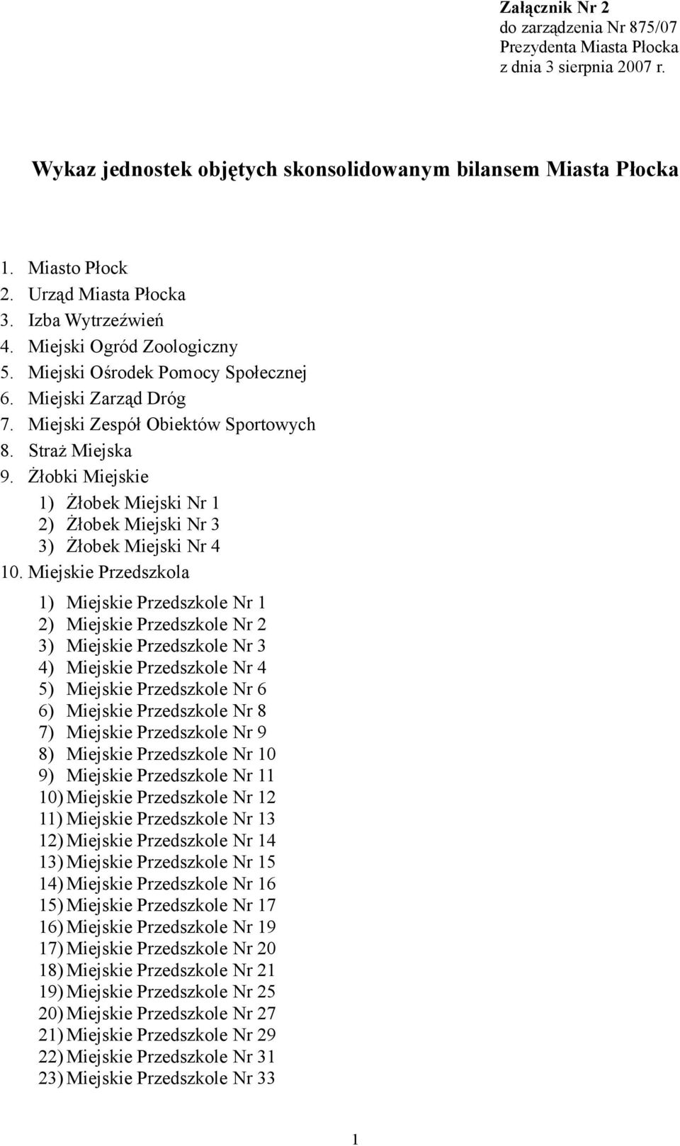 Żłobki Miejskie 1) Żłobek Miejski Nr 1 2) Żłobek Miejski Nr 3 3) Żłobek Miejski Nr 4 10.