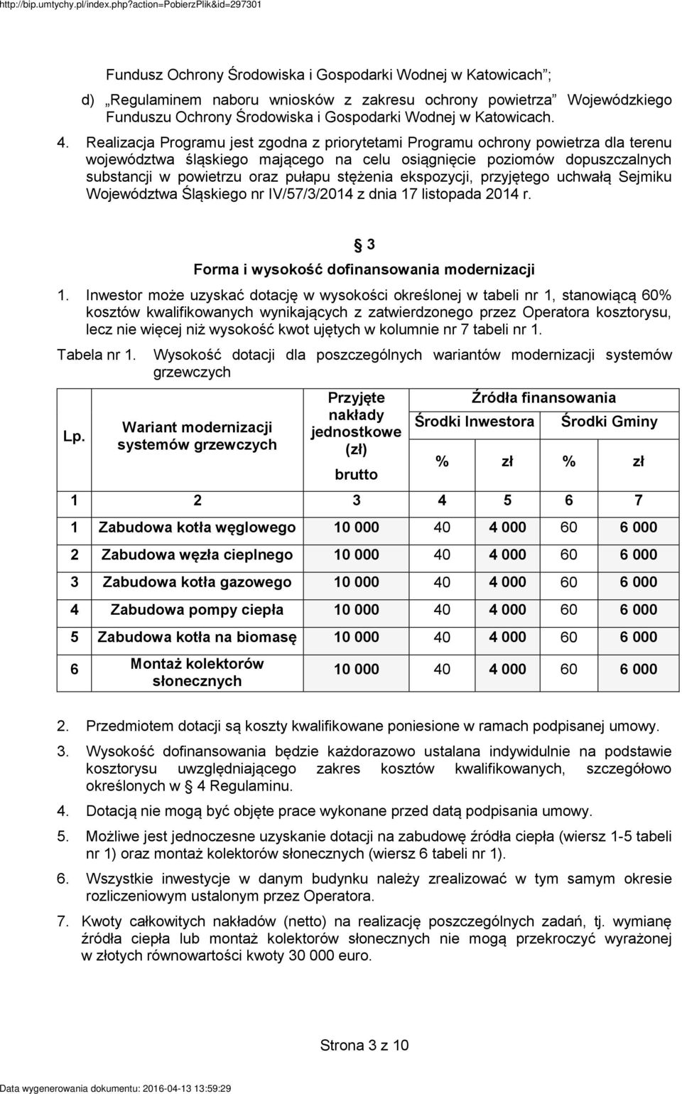 stężenia ekspozycji, przyjętego uchwałą Sejmiku Województwa Śląskiego nr IV/57/3/2014 z dnia 17 listopada 2014 r. 3 Forma i wysokość dofinansowania modernizacji 1.