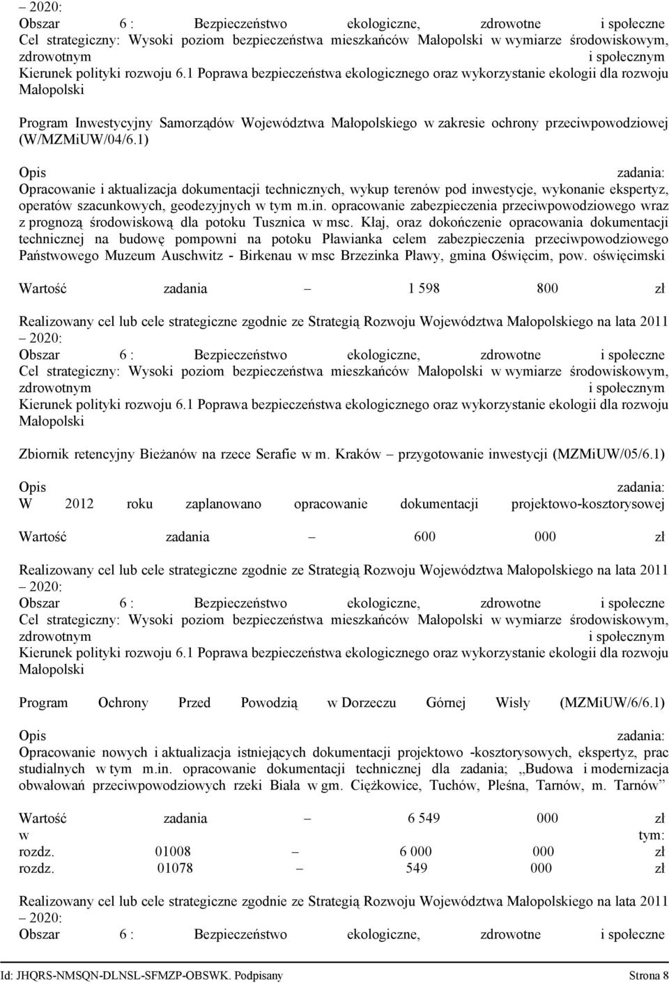 1 Poprawa bezpieczeństwa ekologicznego oraz wykorzystanie ekologii dla rozwoju Małopolski Program Inwestycyjny Samorządów Województwa Małopolskiego w zakresie ochrony przeciwpowodziowej