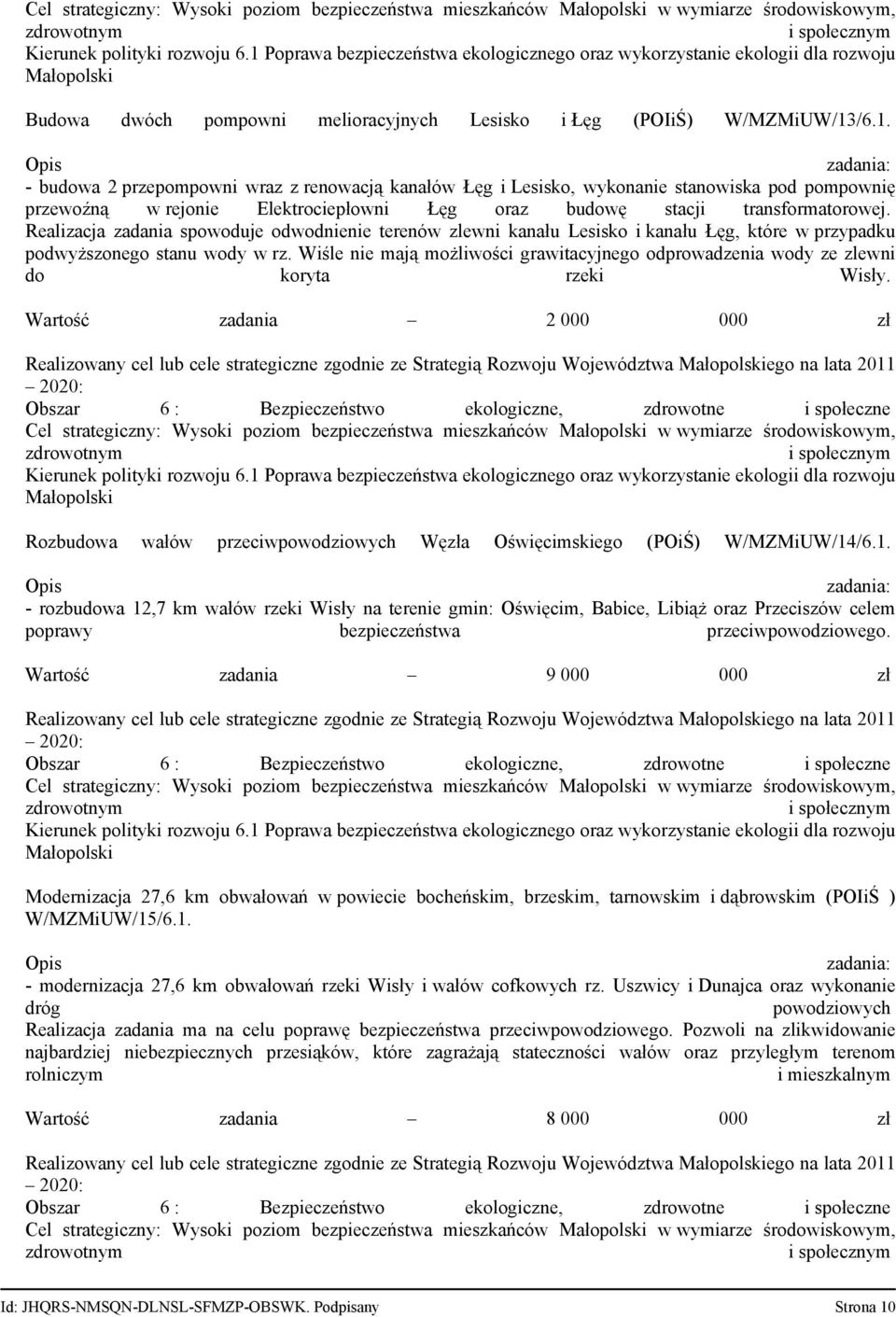 Realizacja zadania spowoduje odwodnienie terenów zlewni kanału Lesisko i kanału Łęg, które w przypadku podwyższonego stanu wody w rz.