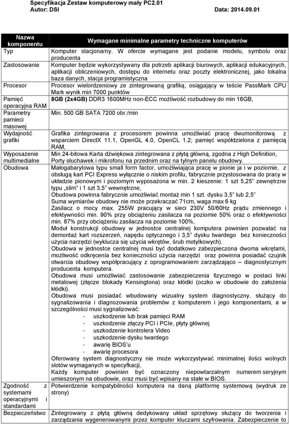 do internetu oraz poczty elektronicznej, jako lokalna baza danych, stacja programistyczna Procesor Procesor wielordzeniowy ze zintegrowaną grafiką, osiągający w teście PassMark CPU Mark wynik min