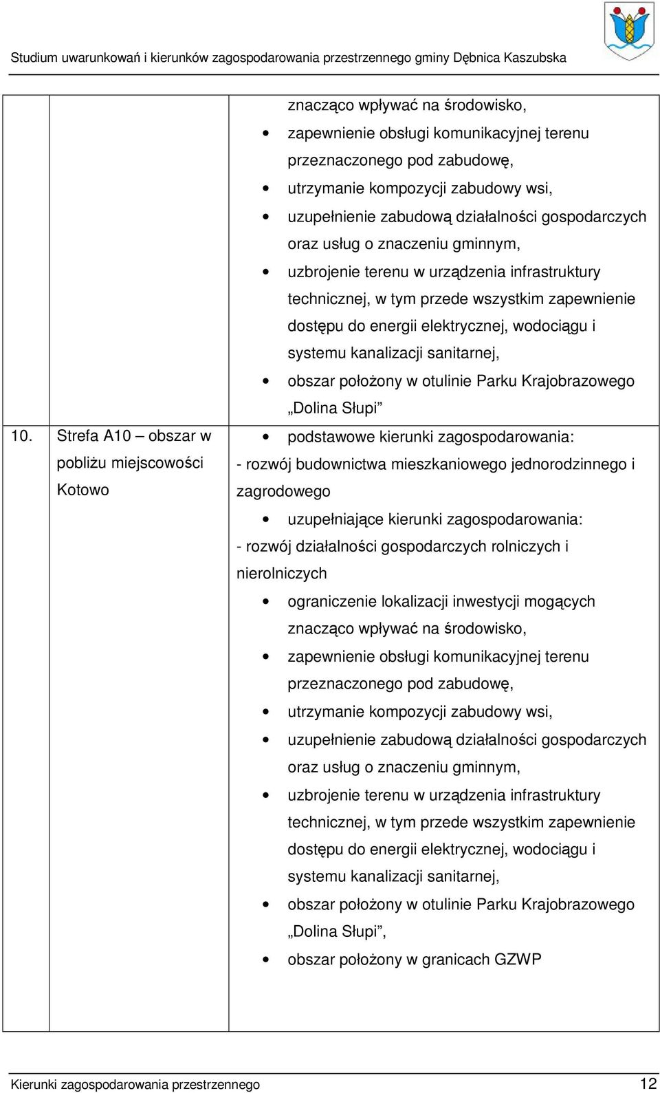 elektrycznej, wodociągu i systemu kanalizacji sanitarnej, obszar położony w otulinie Parku Krajobrazowego Dolina Słupi podstawowe kierunki zagospodarowania: - rozwój budownictwa mieszkaniowego