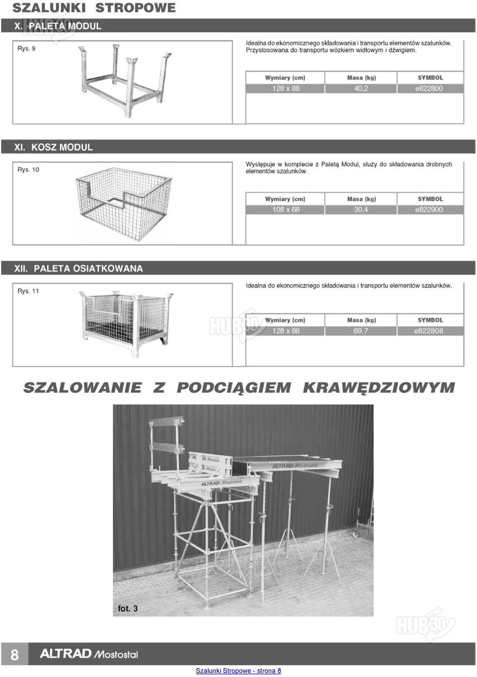 KOSZ MODUL Występuje w komplecie z Paletą Moduł, służy do składowania drobnych elementów szalunków. XII.