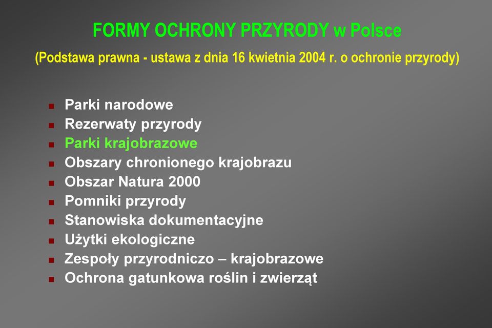 chronionego krajobrazu Obszar Natura 2000 Pomniki przyrody Stanowiska dokumentacyjne
