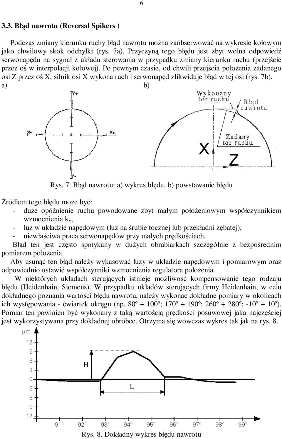 Po pewnym czasie, od chwili przejścia położenia zadanego osi Z przez oś X, silnik osi X wykona ruch i serwonapęd zlikwiduje błąd w tej osi (rys. 7b