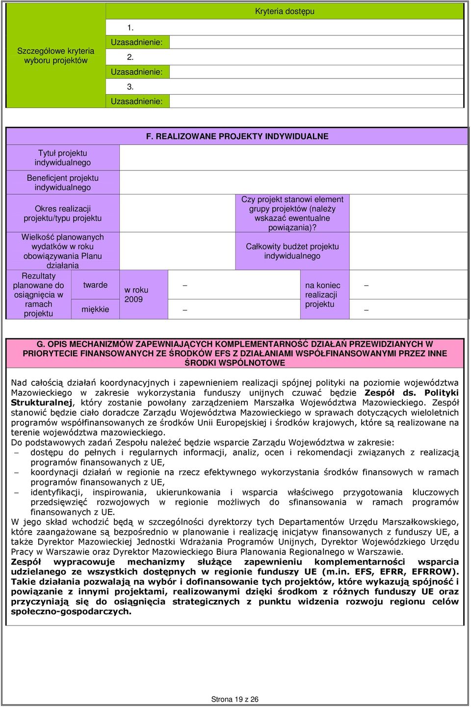 osiągnięcia w ramach miękkie Czy projekt stanowi element grupy projektów (naleŝy wskazać ewentualne powiązania)? Całkowity budŝet indywidualnego twarde w roku na koniec 2009 realizacji G.