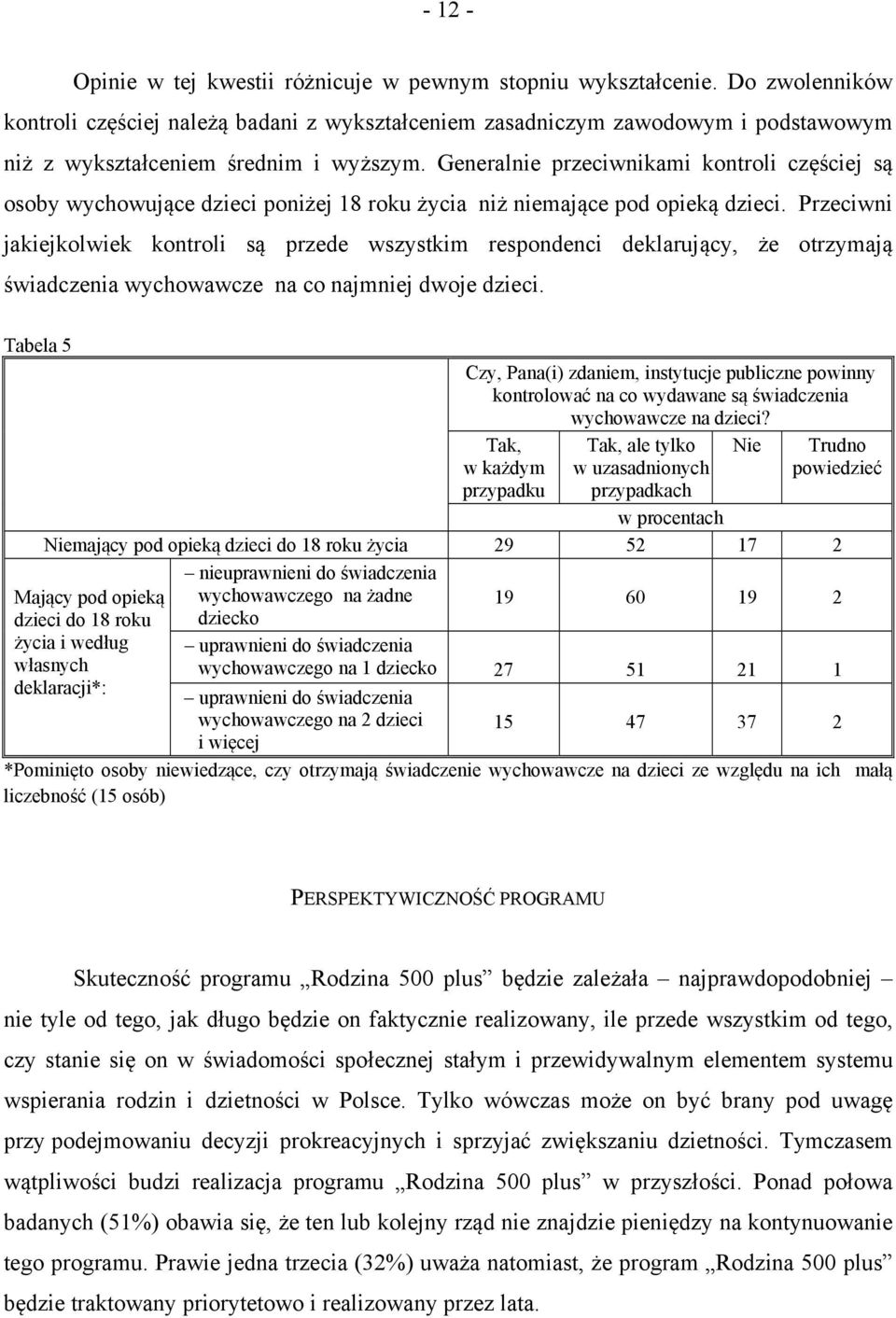 Generalnie przeciwnikami kontroli częściej są osoby wychowujące dzieci poniżej 18 roku życia niż niemające pod opieką dzieci.