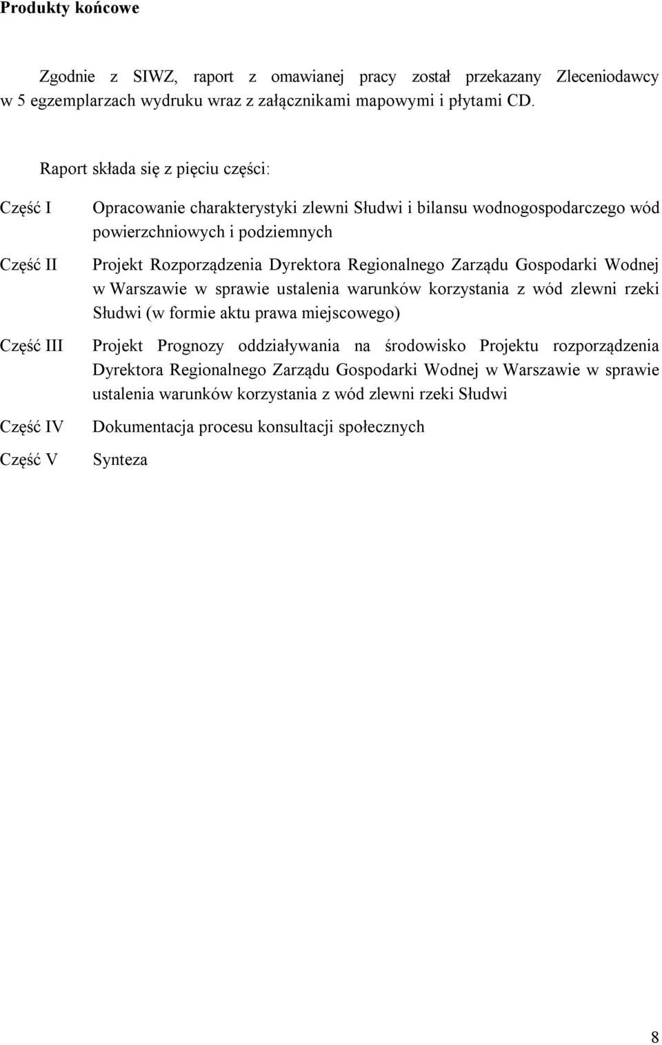 Rozporządzenia Dyrektora Regionalnego Zarządu Gospodarki Wodnej w Warszawie w sprawie ustalenia warunków korzystania z wód zlewni rzeki Słudwi (w formie aktu prawa miejscowego) Projekt Prognozy