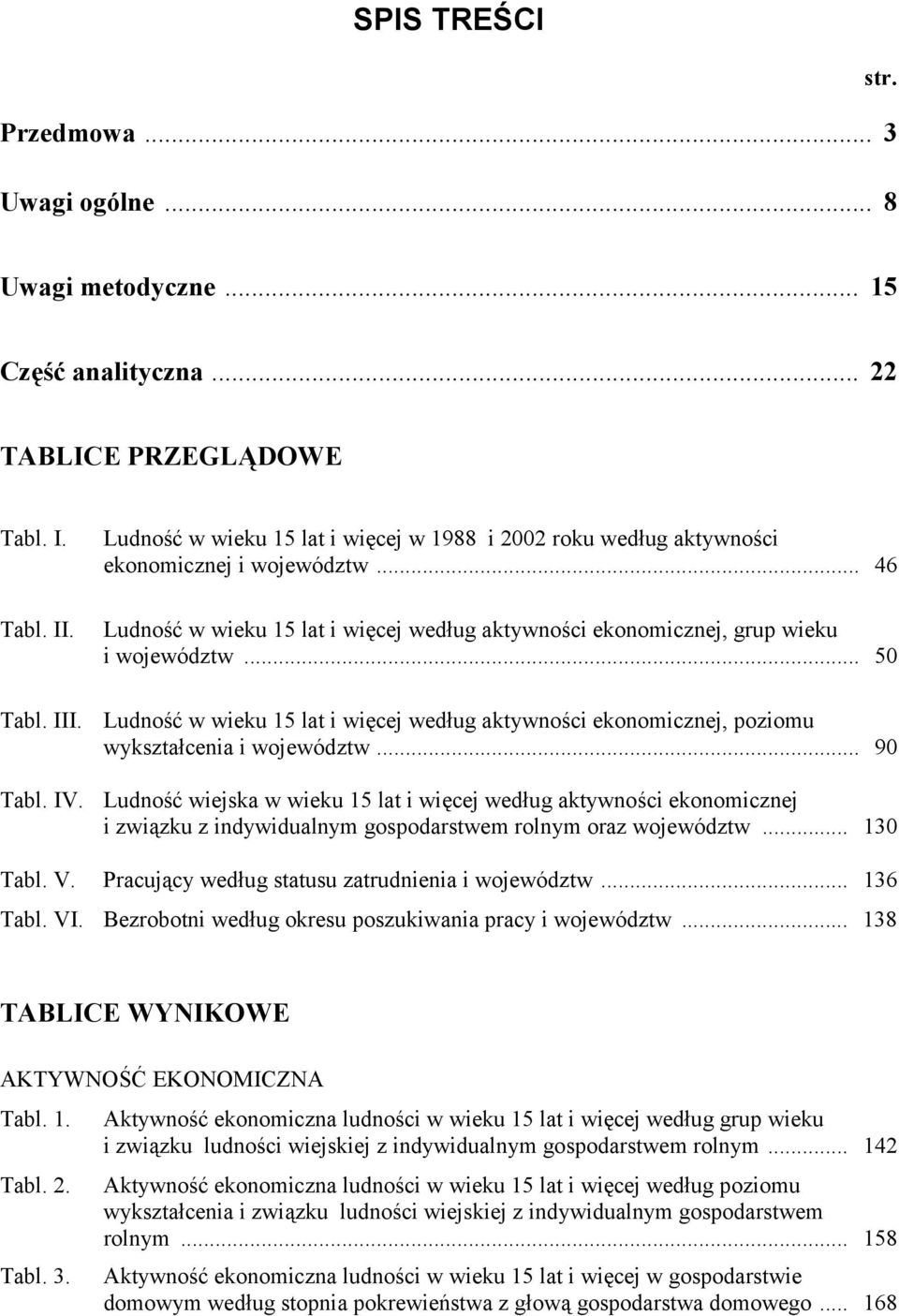 III. Ludność w wieku 15 lat i więcej według aktywności ekonomicznej, poziomu wykształcenia i województw... 90 Tabl. IV.