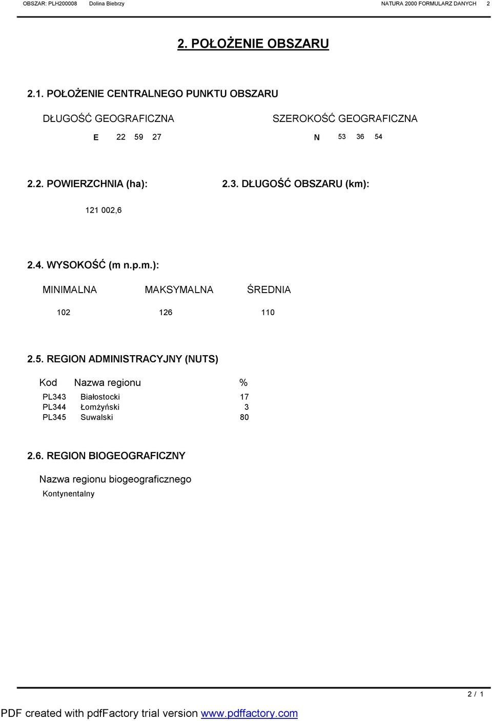 4. WYSOKOŚĆ (m n.p.m.): MINIMLN MKSYMLN ŚRENI 102 126 110 2.5.