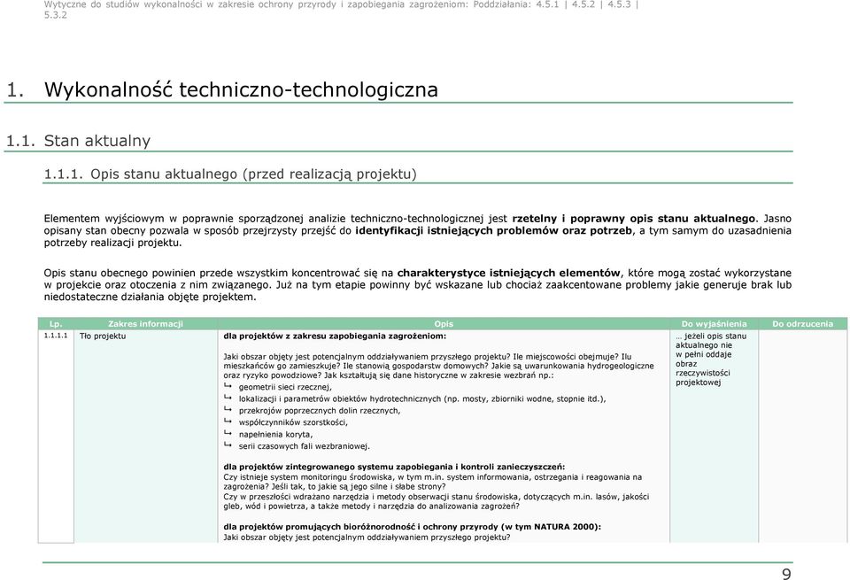 Opis stanu obecnego powinien przede wszystkim koncentrować się na charakterystyce istniejących elementów, które mogą zostać wykorzystane w projekcie oraz otoczenia z nim związanego.