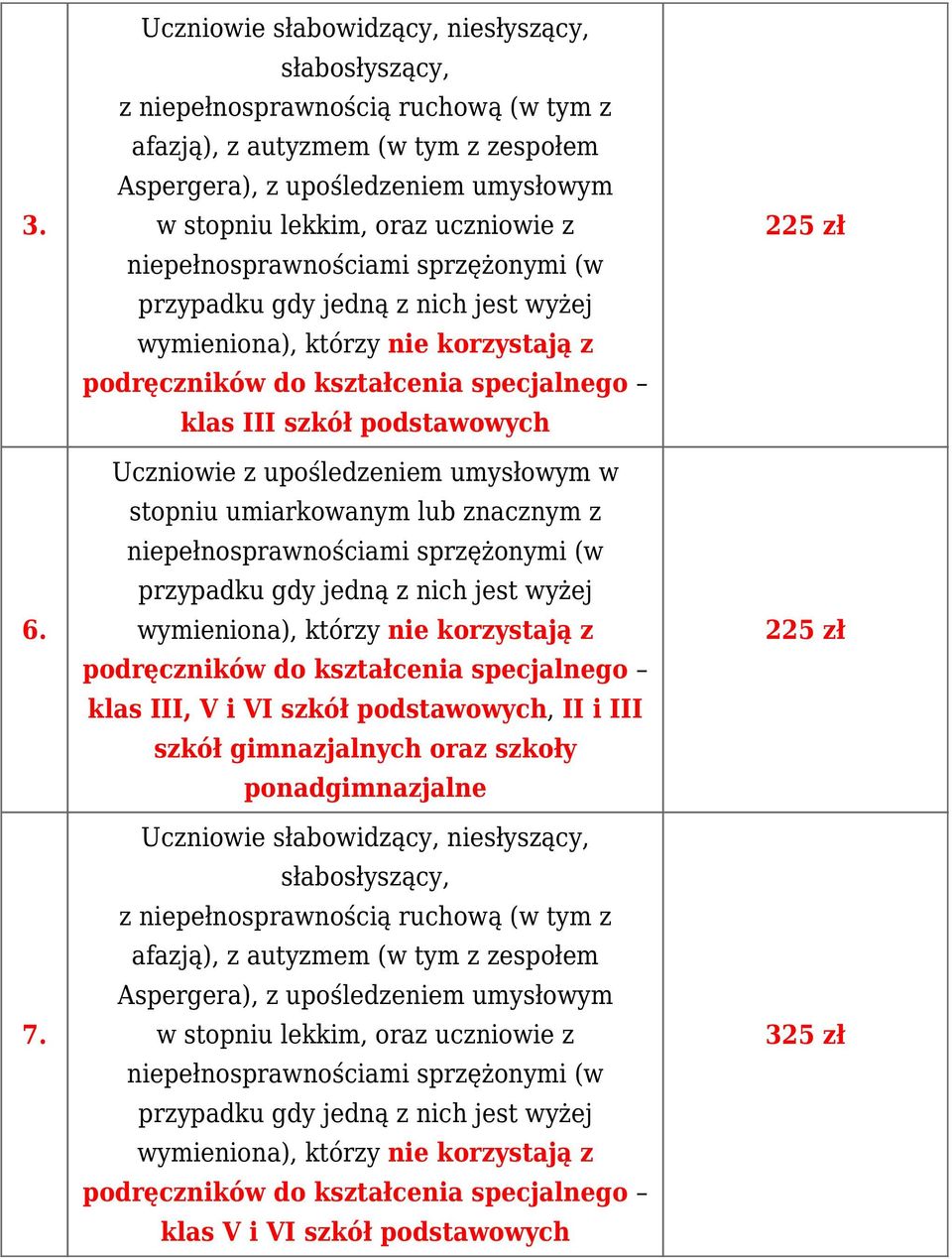 znacznym z klas III, V i VI szkół podstawowych, II i