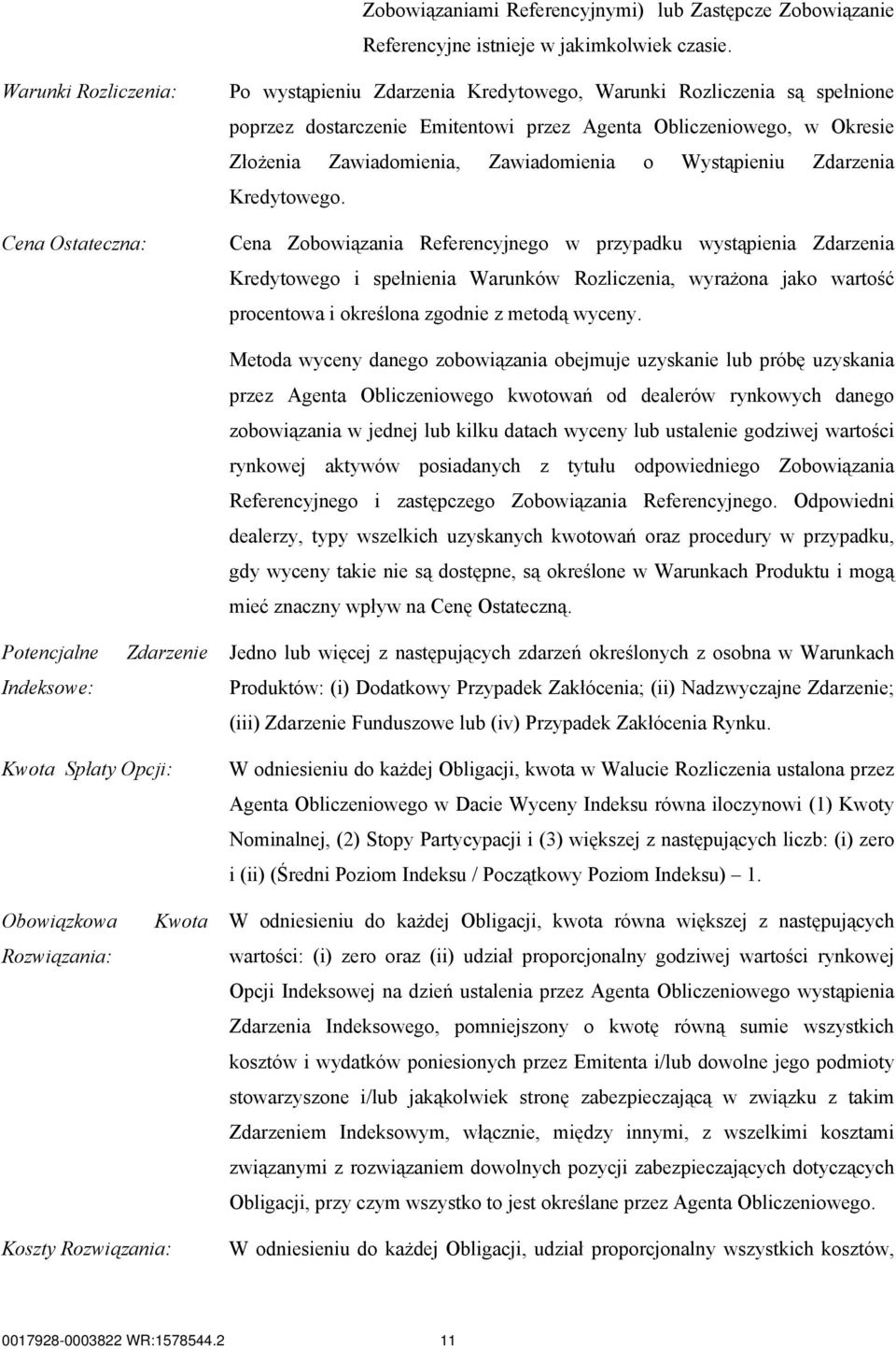 Zawiadomienia, Zawiadomienia o Wystąpieniu Zdarzenia Kredytowego.