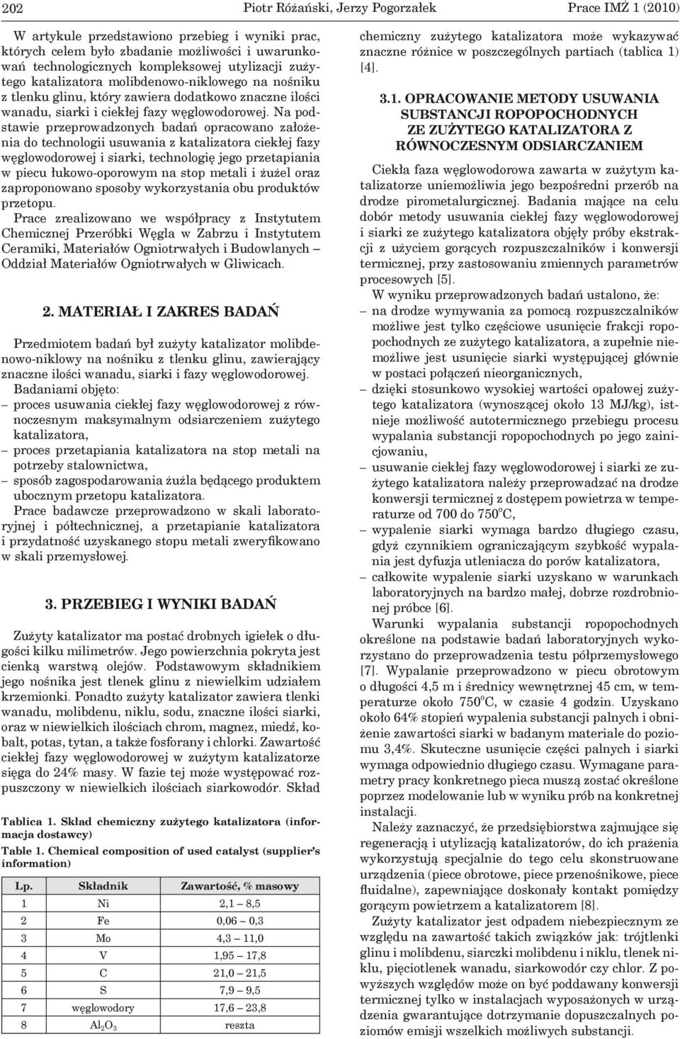 Na podstawie przeprowadzonych badań opracowano założenia do technologii usuwania z katalizatora ciekłej fazy węglowodorowej i siarki, technologię jego przetapiania w piecu łukowo-oporowym na stop