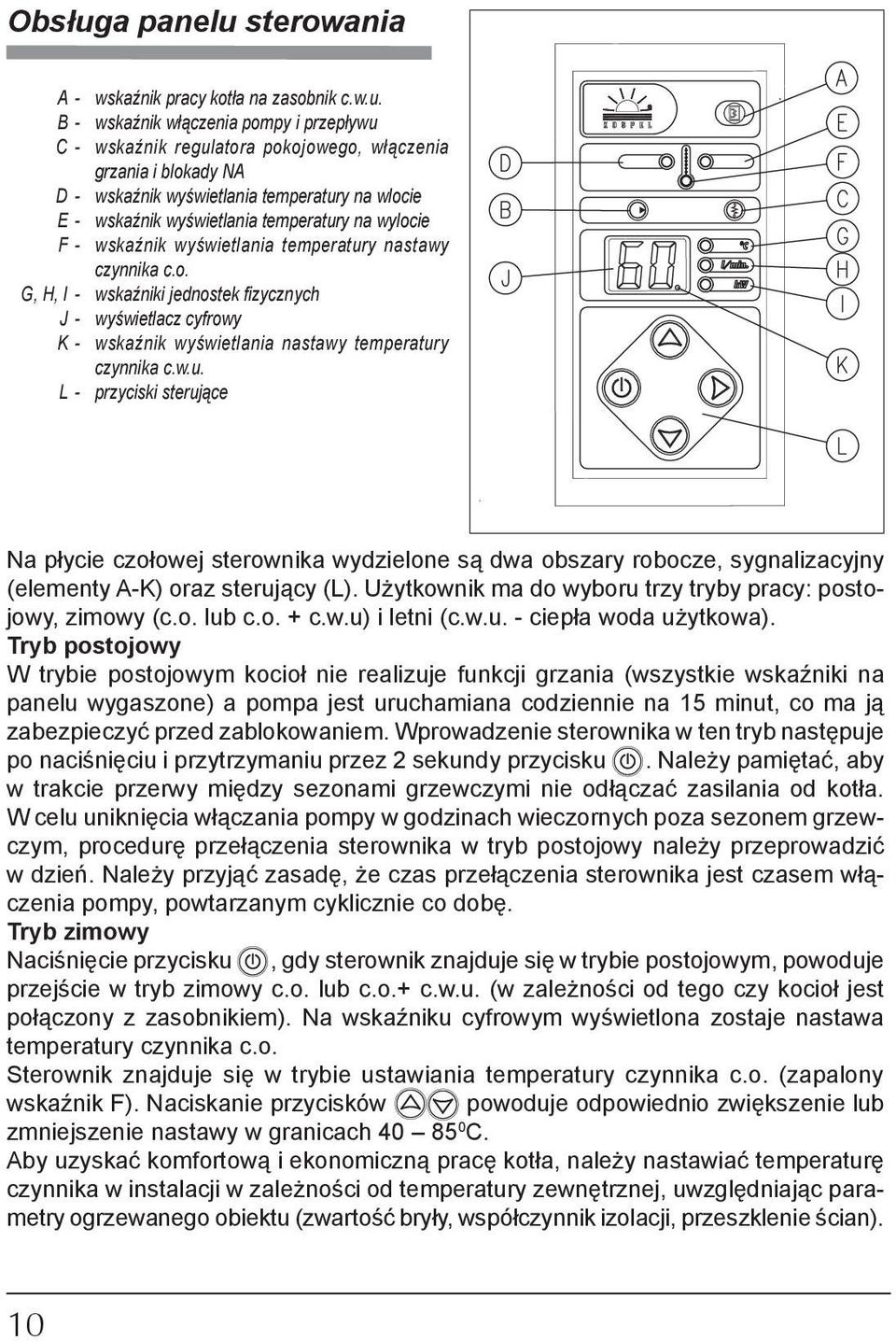 sterowania A - wskaźnik pracy kotła na zasobnik c.w.u.