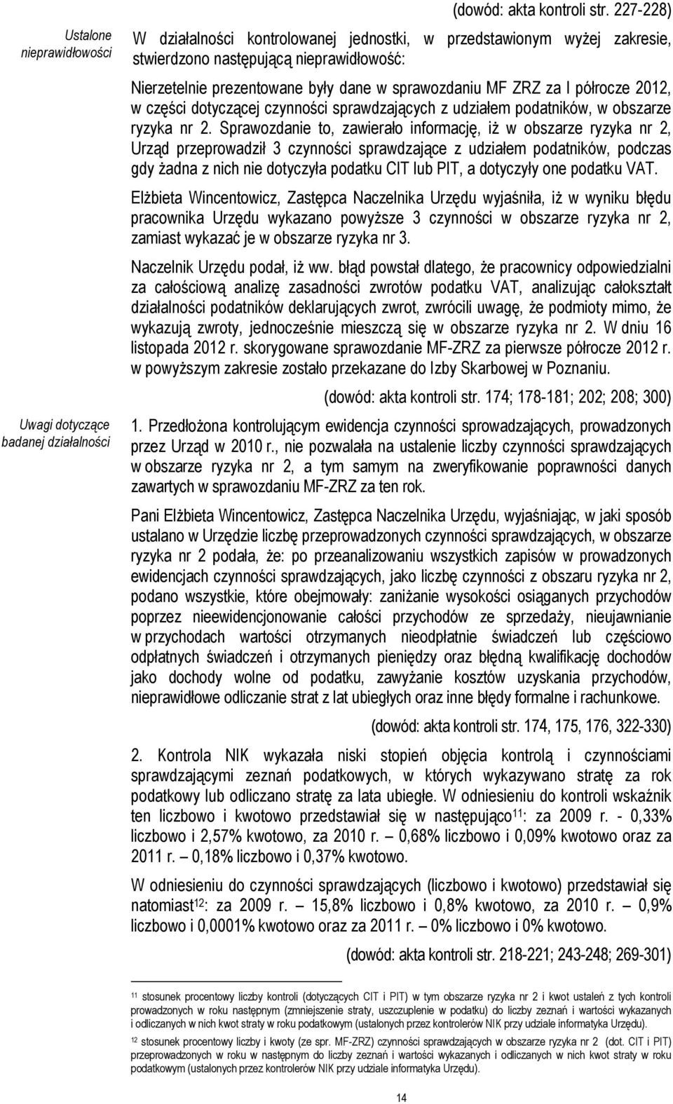 2012, w części dotyczącej czynności sprawdzających z udziałem podatników, w obszarze ryzyka nr 2.