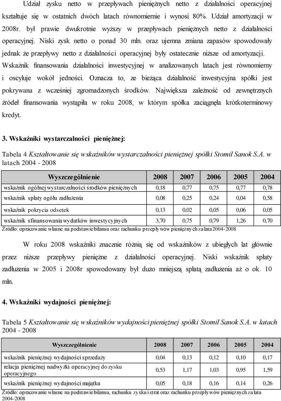 oraz ujemna zmiana zapasów spowodowały jednak że przepływy netto z działalności operacyjnej były ostatecznie niższe od amortyzacji.