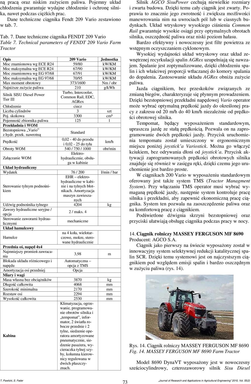Technical parameters of FENDT 209 Vario Farm Tractor Opis 209 Vario Jednostka Moc znamionowa wg ECE R24 59/80 kw/km Moc maksymalna wg ECE R24 67/90 kw/km Moc znamionowa wg EG 97/68 67/91 kw/km Moc