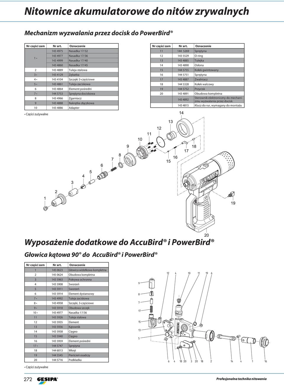 Adapter 11 144 5269 Sprężyna 12 143 5529 O-ring 13 143 45 Tulejka 14 143 490 Osłona 15 144 5755 Kołek gwintowany 16 144 5751 Sprężyna 17 143 47 Zwalniacz 1 144 532 Kołek walcowy 19 144 5752 Przycisk