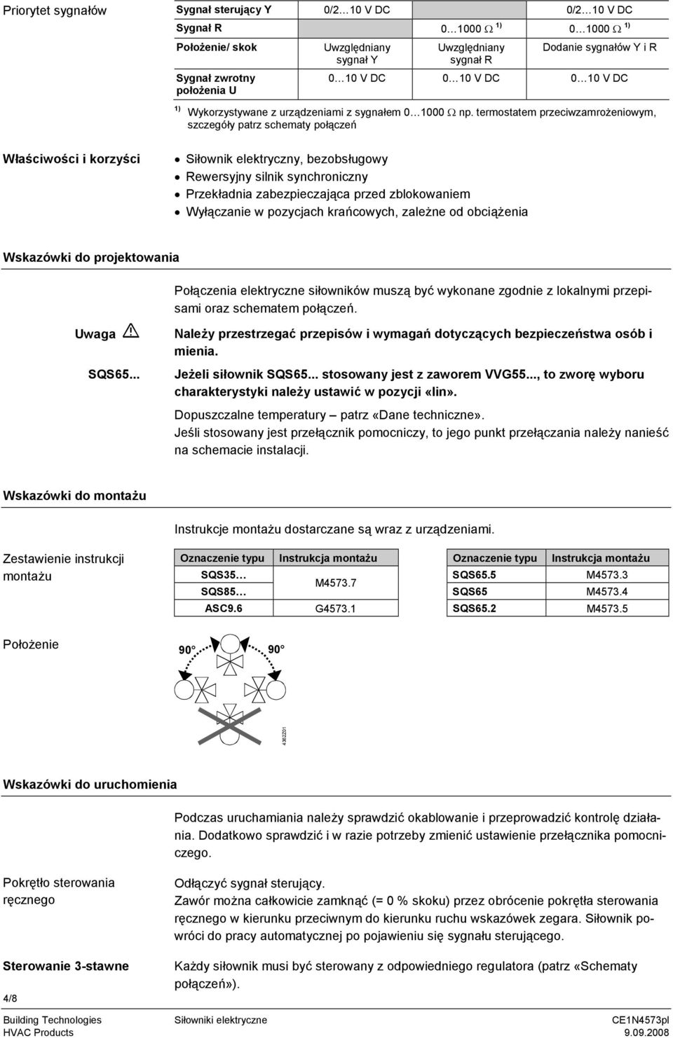 termostatem przeciwzamrożeniowym, szczegóły patrz schematy połączeń Właściwości i korzyści Siłownik elektryczny, bezobsługowy Rewersyjny silnik synchroniczny Przekładnia zabezpieczająca przed