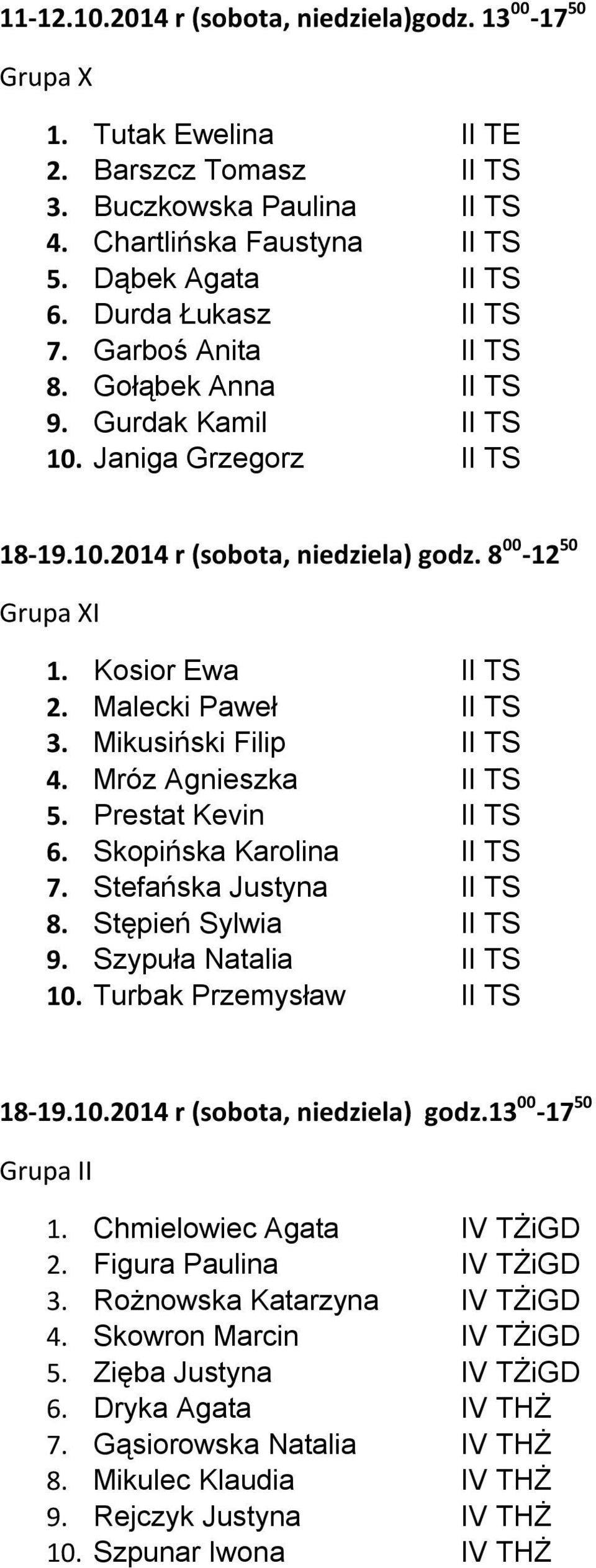 Malecki Paweł II TS 3. Mikusiński Filip II TS 4. Mróz Agnieszka II TS 5. Prestat Kevin II TS 6. Skopińska Karolina II TS 7. Stefańska Justyna II TS 8. Stępień Sylwia II TS 9. Szypuła Natalia II TS 10.