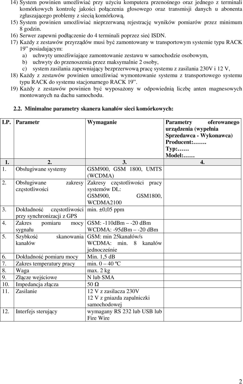 17) KaŜdy z zestawów przyrządów musi być zamontowany w transportowym systemie typu RACK 19 posiadającym: a) uchwyty umoŝliwiające zamontowanie zestawu w samochodzie osobowym, b) uchwyty do