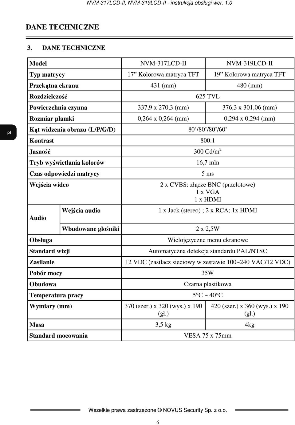 270,3 (mm) 376,3 x 301,06 (mm) Rozmiar plamki 0,264 x 0,264 (mm) 0,294 x 0,294 (mm) Kąt widzenia obrazu (L/P/G/D) 80 /80 /80 /60 Kontrast 800:1 Jasność 300 Cd/m 2 Tryb wyświetlania kolorów Czas