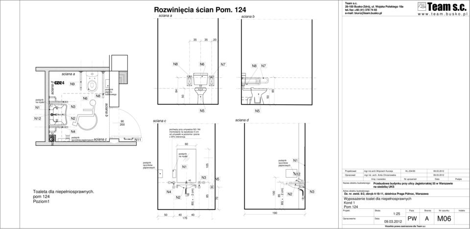 umywalce i N4 montowane na wysokosci 5 cm od umywalki w poziomie i pionie z 20% tolerancją 60 Toaleta dla niepełniosprawnych.