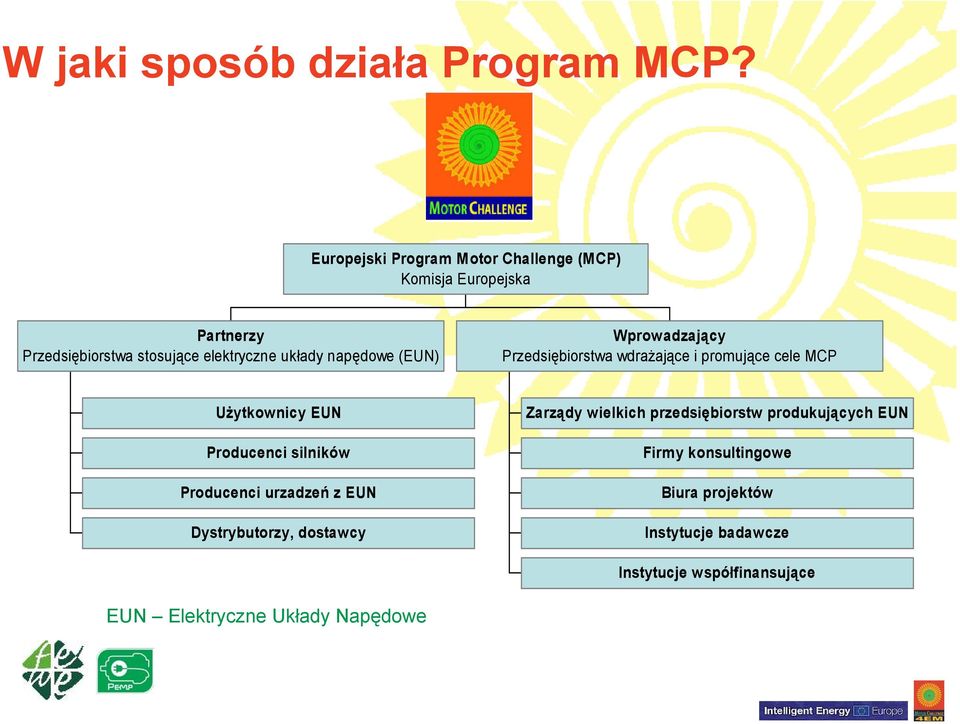 napędowe (EUN) Wprowadzający Przedsiębiorstwa wdrażające i promujące cele MCP Użytkownicy EUN Producenci silników