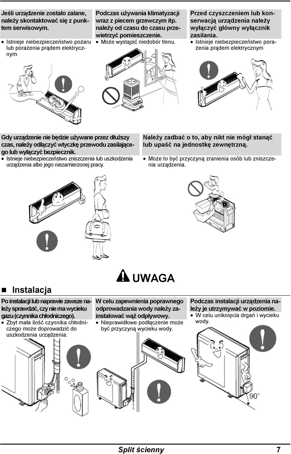 Może wystąpić niedobór tlenu. Przed czyszczeniem lub konserwacją urządzenia należy wyłączyć główny wyłącznik zasilania.