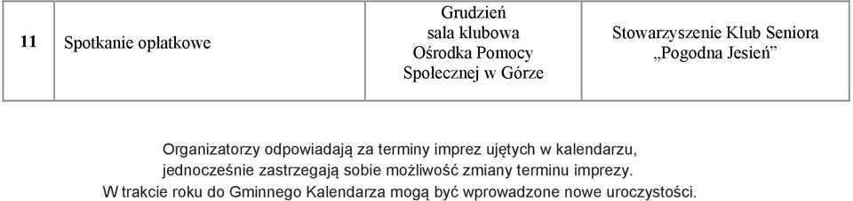 jednocześnie zastrzegają sobie możliwość zmiany terminu imprezy.