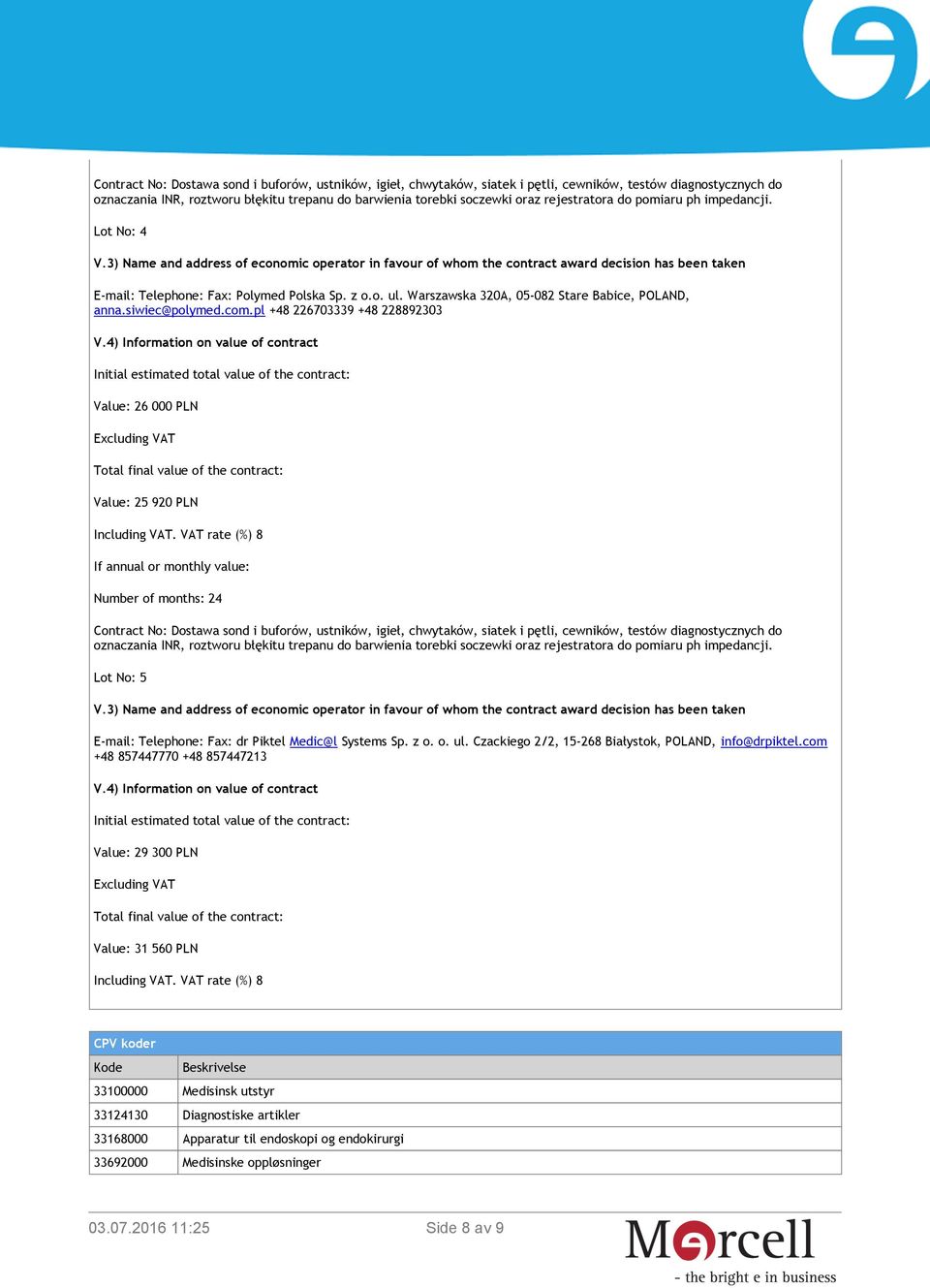 Telephone: Fax: dr Piktel Medic@l Systems Sp. z o. o. ul. Czackiego 2/2, 15-268 Białystok, POLAND, info@drpiktel.