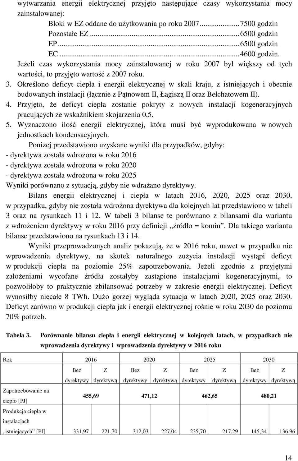 Określono deficyt ciepła i energii elektrycznej w skali kraju, z istniejących i obecnie budowanych instalacji (łącznie z Pątnowem II, Łagiszą II oraz Bełchatowem II). 4.