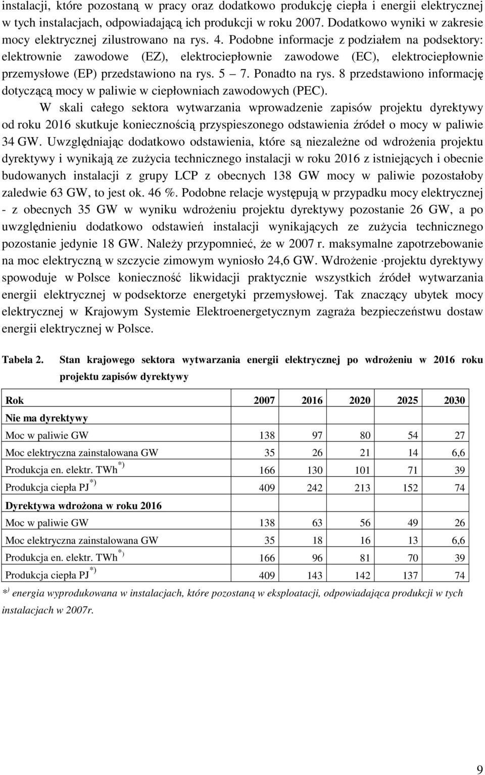 Podobne informacje z podziałem na podsektory: elektrownie zawodowe (EZ), elektrociepłownie zawodowe (EC), elektrociepłownie przemysłowe (EP) przedstawiono na rys. 5 7. Ponadto na rys.