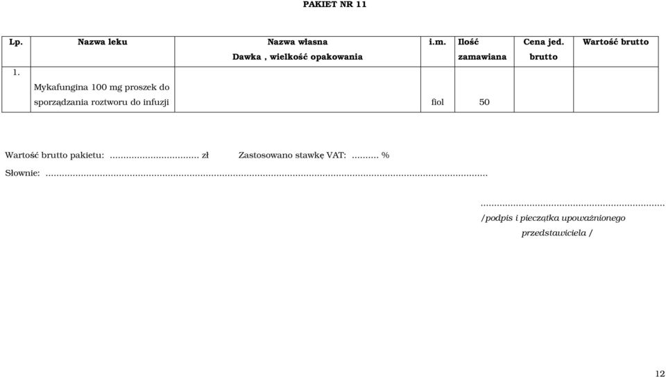 roztworu do infuzji fiol 50 Wartość