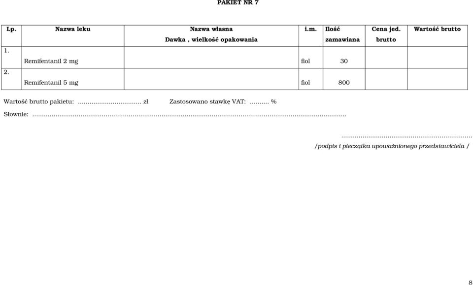 Remifentanil 5 mg fiol 800 Wartość