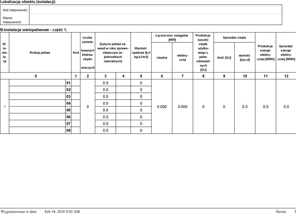 naturalnych) Łączna moc osiągalna [MW] cieplna elektryczna ciepła użytkowego z paliw odnawialnych ilość 0 1 2 3 4 5 6 7