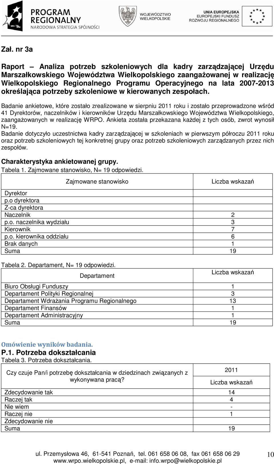 Badanie ankietowe, które zostało zrealizowane w sierpniu roku i zostało przeprowadzone wśród 41 Dyrektorów, naczelników i kierowników Urzędu Marszałkowskiego Województwa Wielkopolskiego,