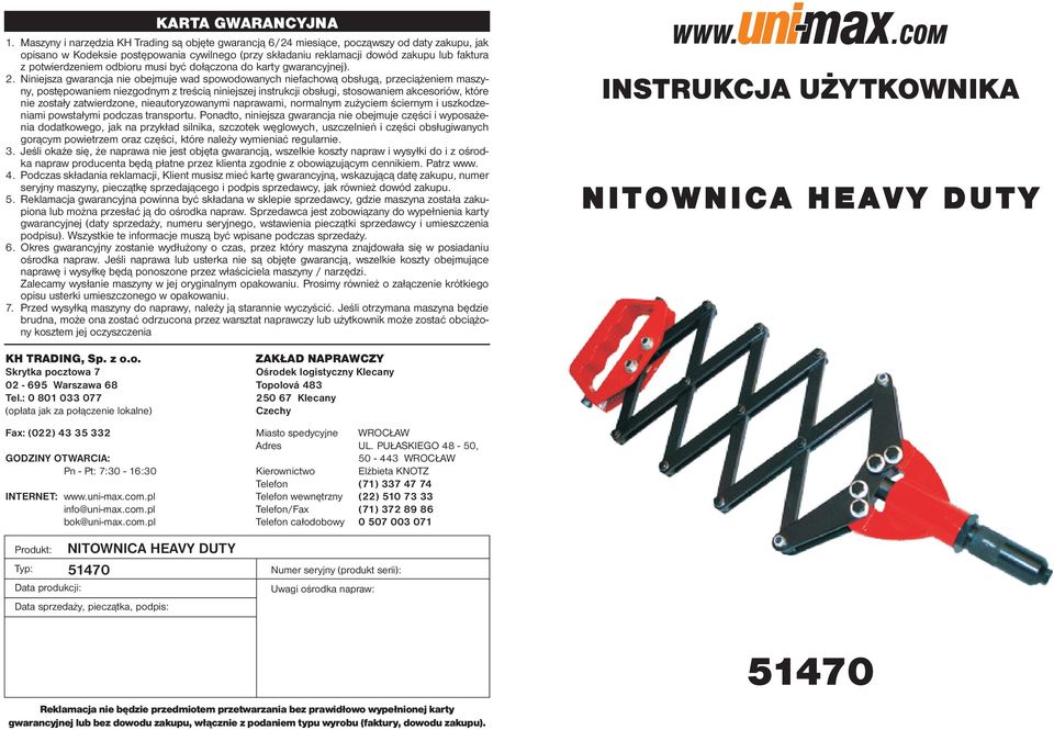 potwierdzeniem odbioru musi być dołączona do karty gwarancyjnej). 2.
