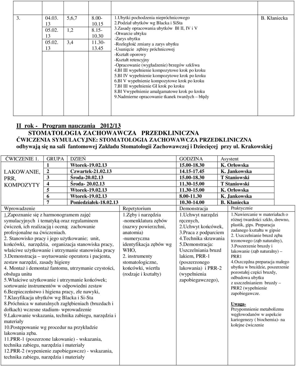 (wygładzenie) brzegów szkliwa 4.Bl III wypełnienie kompozytowe krok po kroku 5.Bl IV wypełnienie kompozytowe krok po kroku 6.Bl V wypełnienie kompozytowe krok po kroku 7.