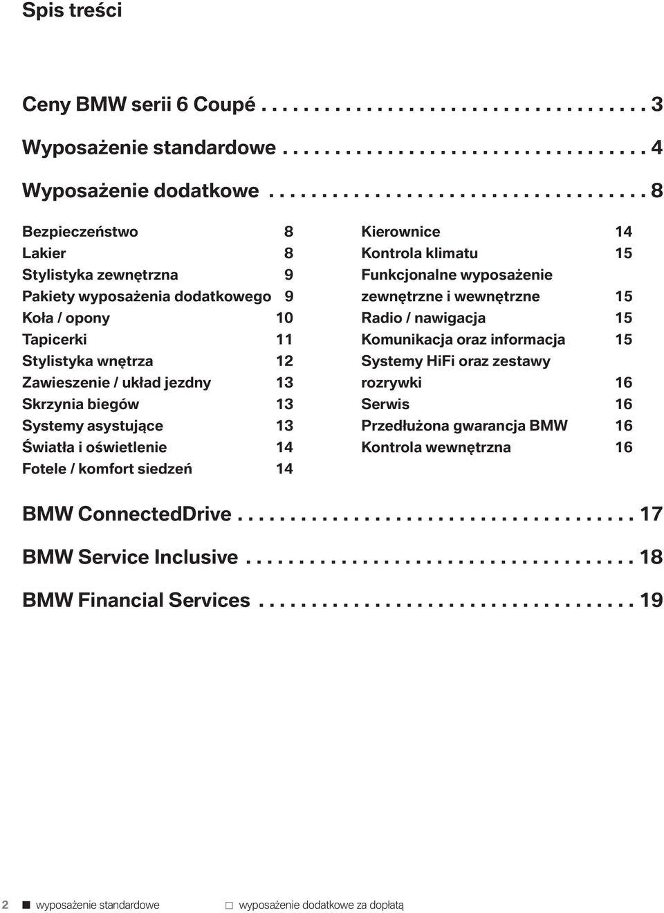 13 Skrzynia biegów 13 Systemy asystujące 13 Światła i oświetlenie 14 Fotele / komfort siedzeń 14 Kierownice 14 Kontrola klimatu 15 Funkcjonalne wyposażenie zewnętrzne i wewnętrzne 15 Radio /