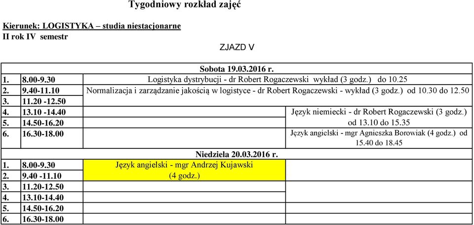 30 do 12.50 Język niemiecki - dr Robert Rogaczewski (3 godz.) od 13.10 do 15.