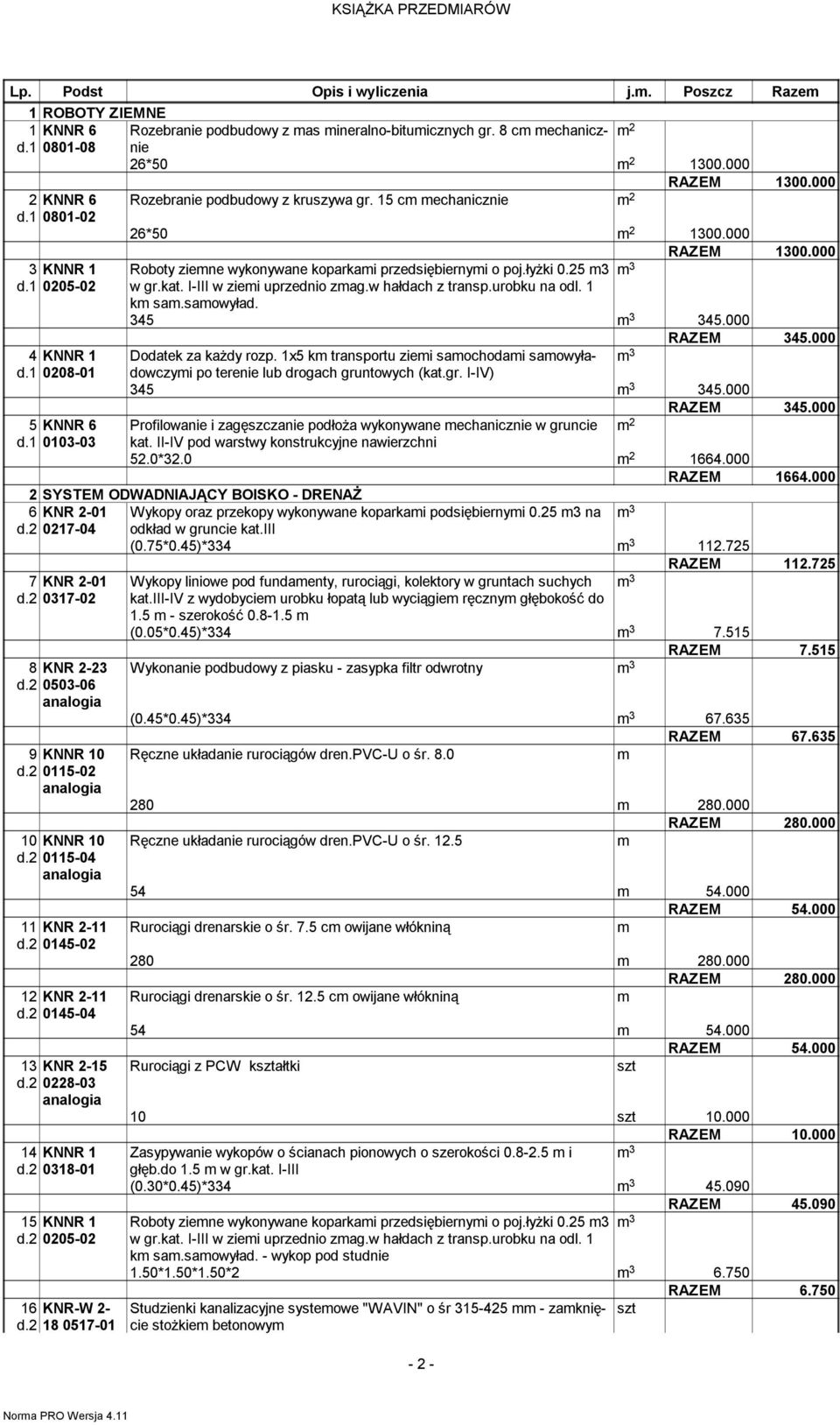 1 0205-02 w gr.kat. I-III w ziei uprzednio zag.w hałdach z transp.urobku na odl. 1 k sa.saowyład. 345 3 345.000 RAZEM 345.000 4 KNNR 1 Dodatek za każdy rozp.