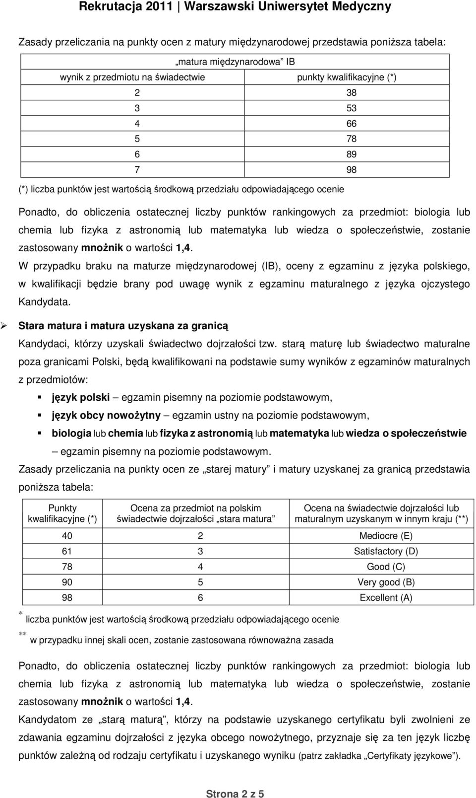 pod uwagę wynik z egzaminu maturalnego z języka ojczystego Kandydata. Stara matura i matura uzyskana za granicą Kandydaci, którzy uzyskali świadectwo dojrzałości tzw.