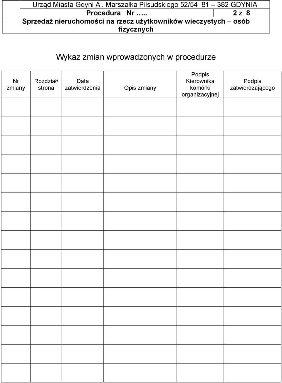 procedurze Nr zmiany Rozdział/ strona Data