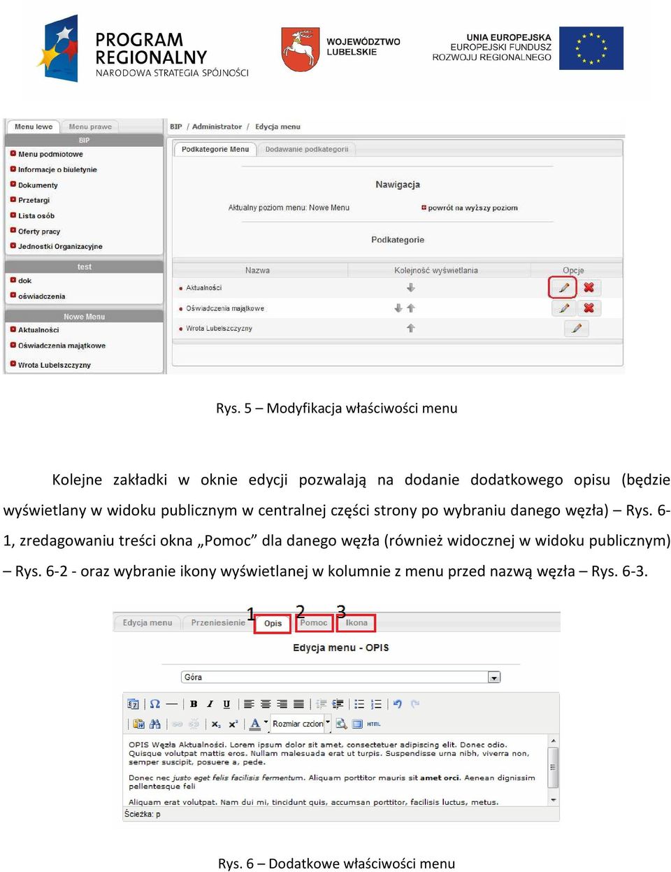 6-1, zredagowaniu treści okna Pomoc dla danego węzła (również widocznej w widoku publicznym) Rys.