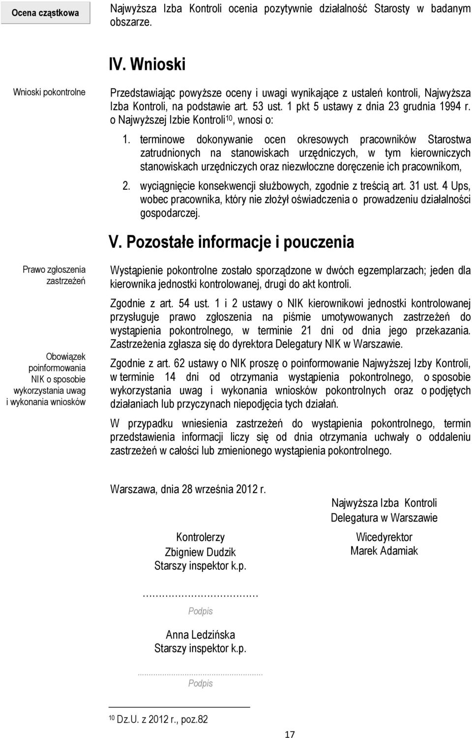 o Najwyższej Izbie Kontroli 10, wnosi o: 1.