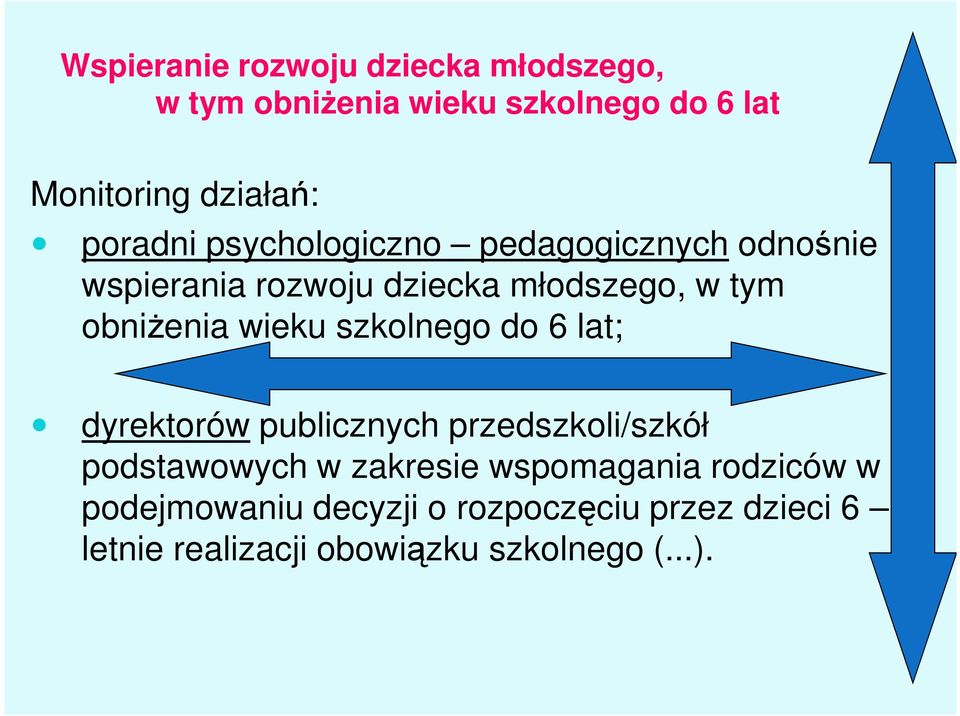 wieku szkolnego do 6 lat; dyrektorów publicznych przedszkoli/szkół podstawowych w zakresie