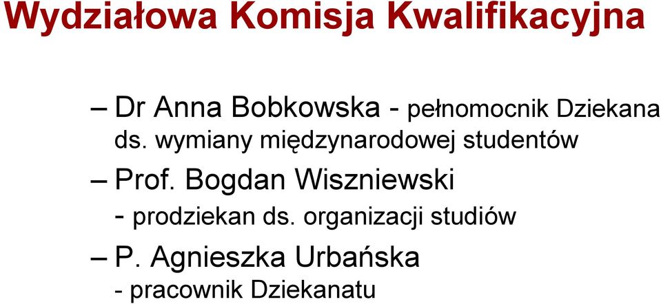 wymiany międzynarodowej studentów Prof.